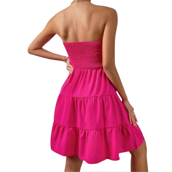 SHEIN Pink Smocked Tiered Mini Sundress Small - Picture 3 of 13